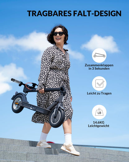 E Scooter mit Straßenzulassung,10 Zoll E Roller, Max 32km/40km Reichweite 20km/h, Elektro Scooter bis 120kg, Blinker, APP-Verbindung, Vierfache Stoßdämpfung, Duales Bremssystem E Roller für Erwachsene
