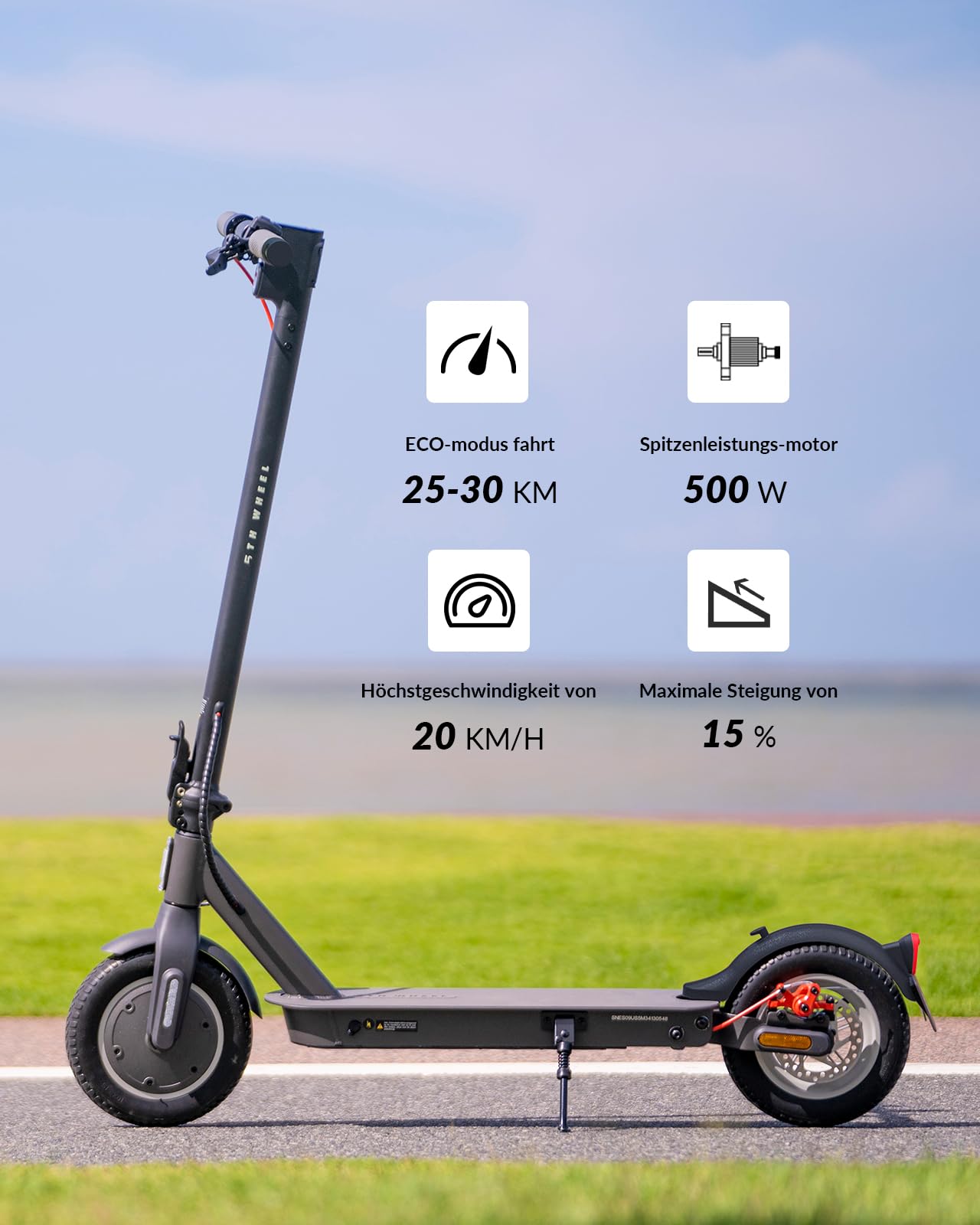 E Scooter mit Straßenzulassung,10 Zoll E Roller, Max 32km/40km Reichweite 20km/h, Elektro Scooter bis 120kg, Blinker, APP-Verbindung, Vierfache Stoßdämpfung, Duales Bremssystem E Roller für Erwachsene