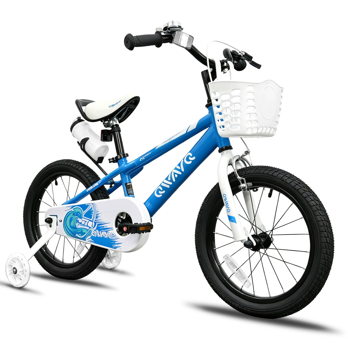 QWAYQ Kids Bike, 16" Bicycle With Training Wheel, Basket and Water Bottle Holder for Boys and Girls Aged 4-7, Blue