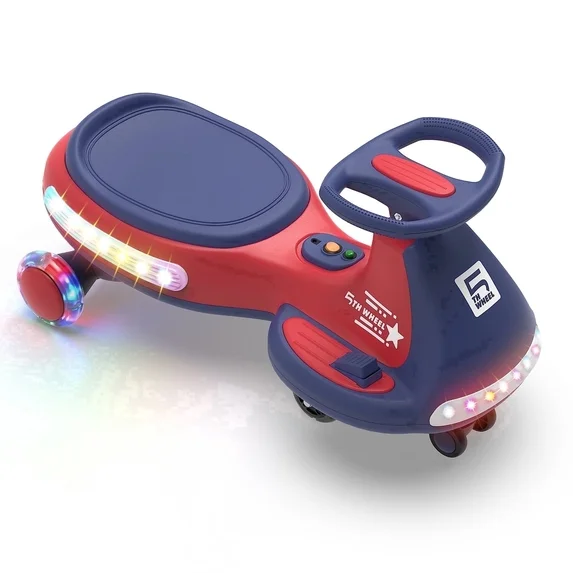 5TH WHEEL 12V 4.5Ah KW01-BB Electric Wiggle Car for Kids, 3-4.5 Mph Swing Car with Music Speaker, Wheels with Lights, Riding Toy for Ages 3–8, Red and blue