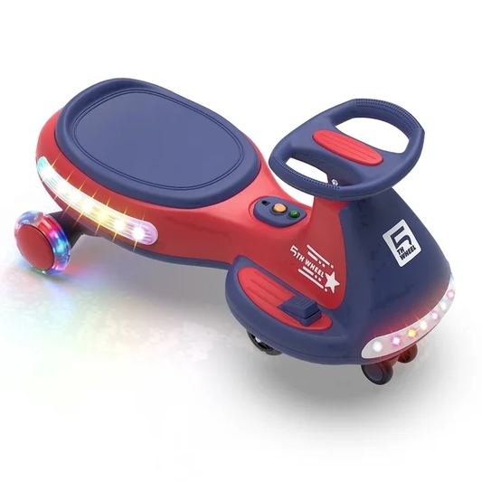 5TH WHEEL 12V 4.5Ah KW01-BB Electric Wiggle Car for Kids, 3-4.5 Mph Swing Car with Music Speaker, Wheels with Lights, Riding Toy for Ages 3–8, Red and blue
