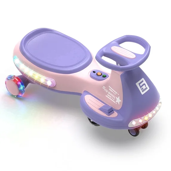 5TH WHEEL 12V 4.5Ah KW01 Electric Wiggle Car for Kids, 3-4.5 Mph Swing Car with Music Speaker, Wheels with Lights,Riding Toy for Ages 3–8, Pink and purple